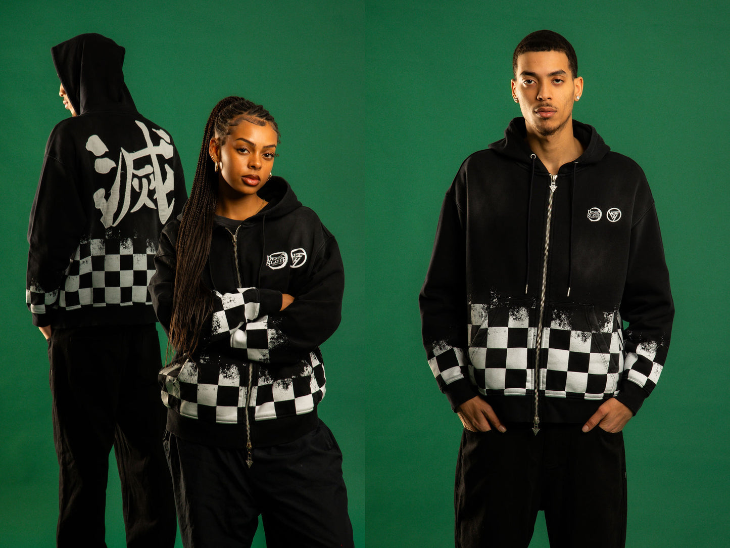 DEMON SLAYER CHECKERED GRADIENT HOODIE (BLACK)
