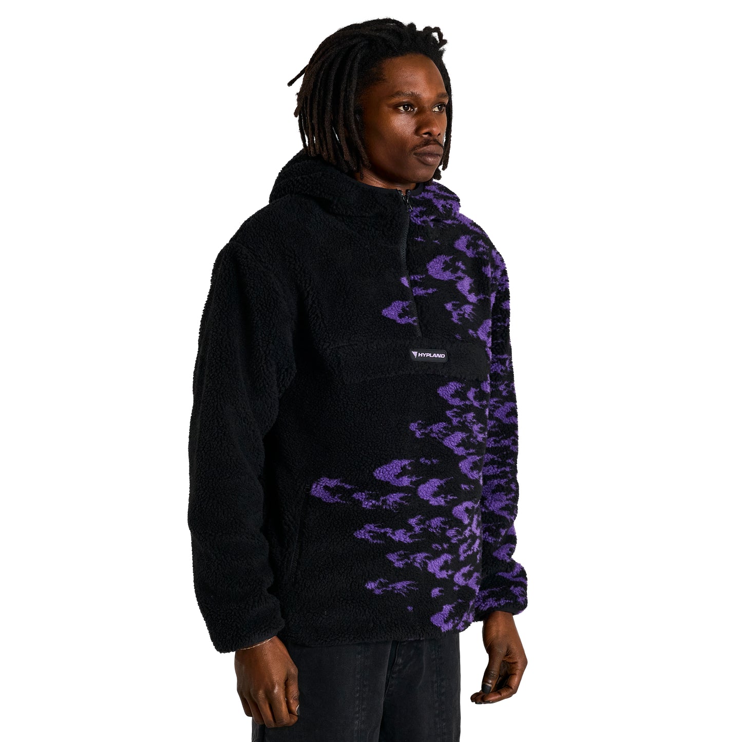 SHIPPUDEN CURSE MARK SHERPA HALF ZIP JACKET (BLACK W/PURPLE)