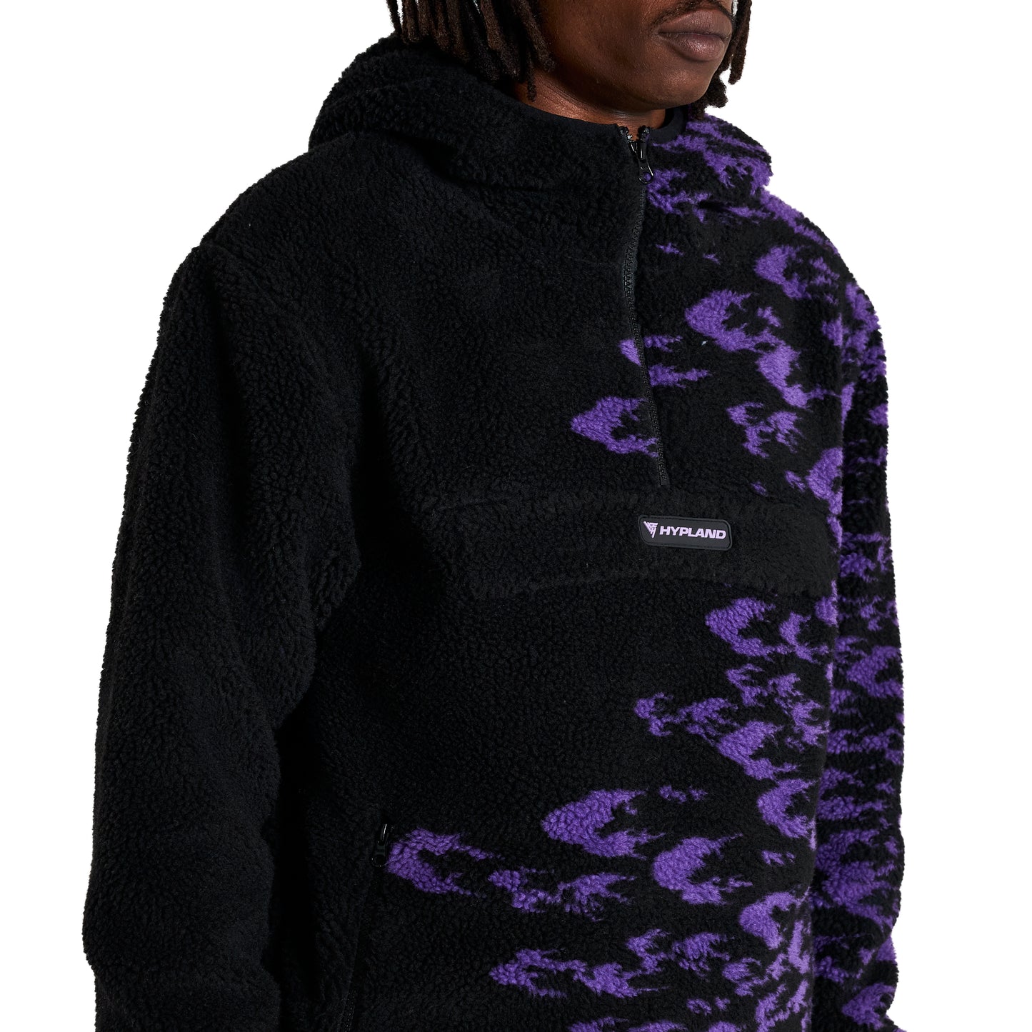 SHIPPUDEN CURSE MARK SHERPA HALF ZIP JACKET (BLACK W/PURPLE)