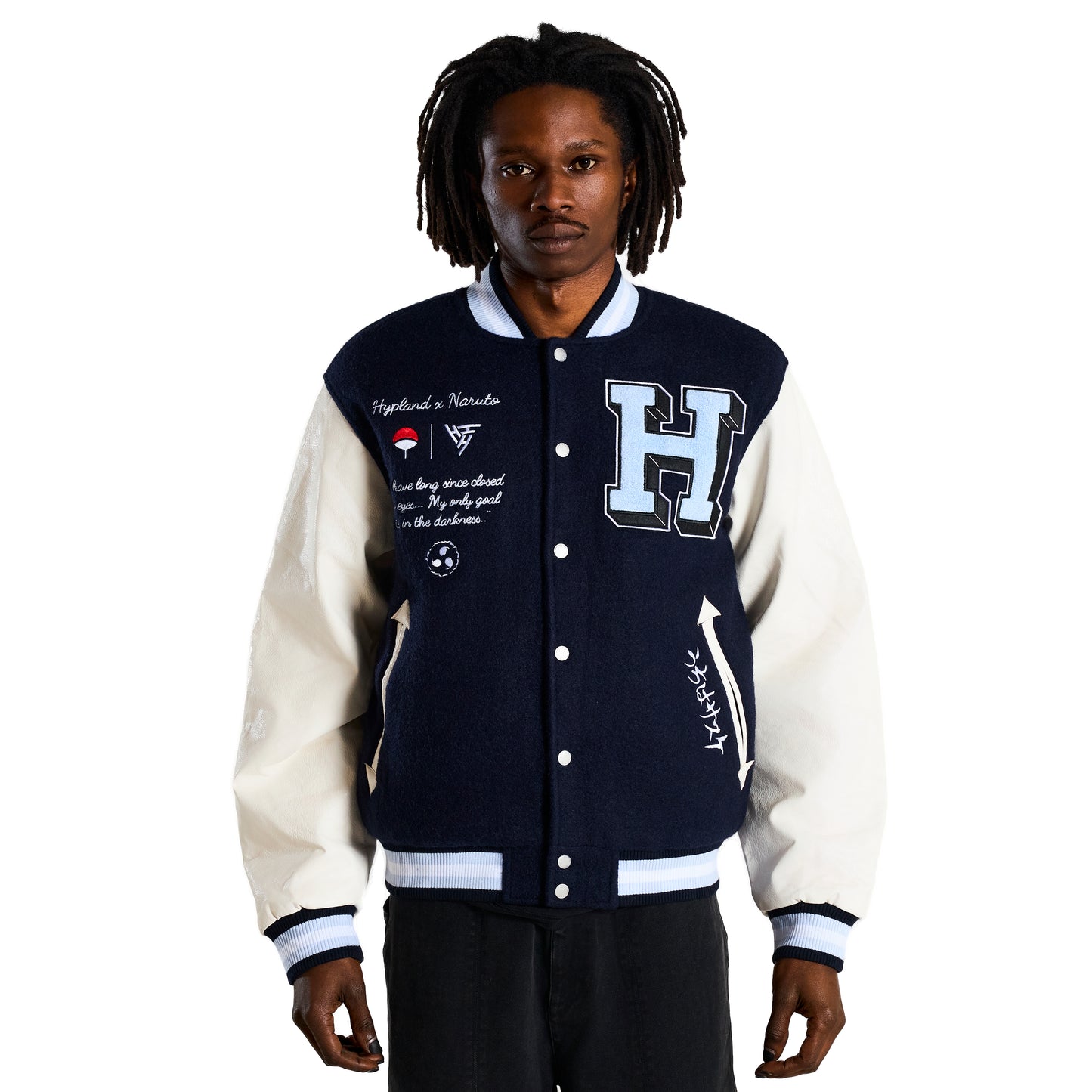 SHIPPUDEN SASUKE VARSITY JACKET (NAVY)