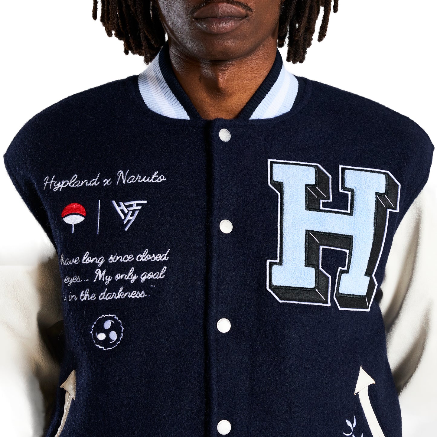 SHIPPUDEN SASUKE VARSITY JACKET (NAVY)