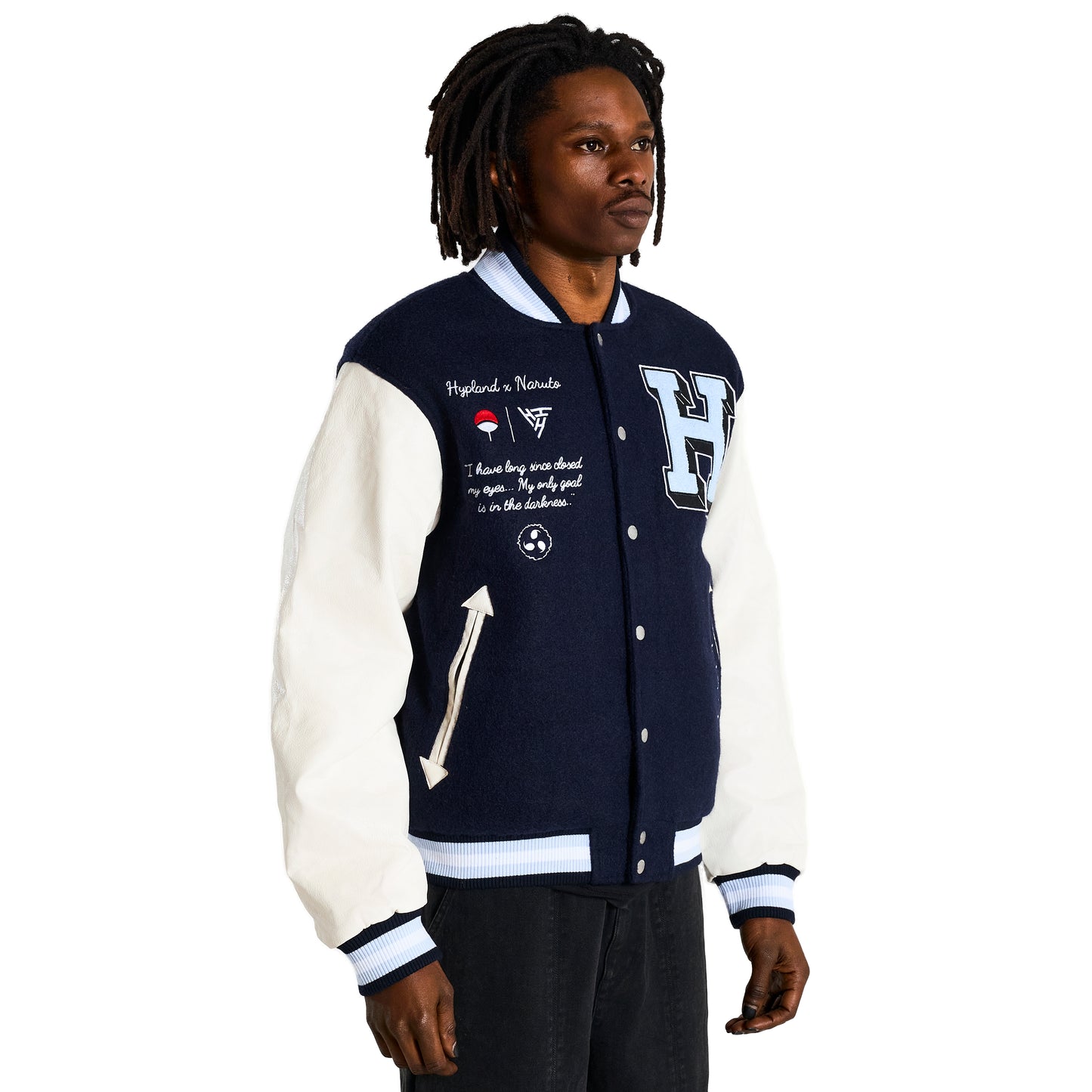 SHIPPUDEN SASUKE VARSITY JACKET (NAVY)