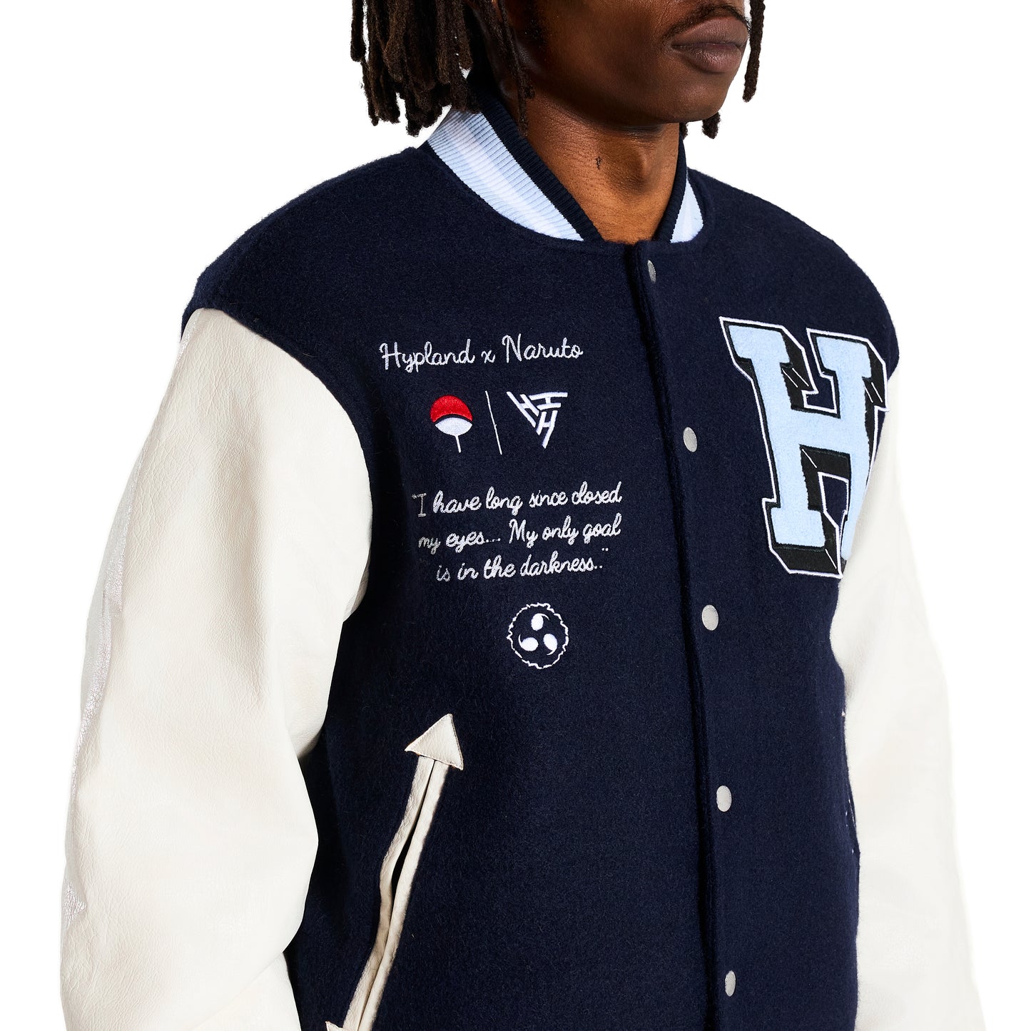 SHIPPUDEN SASUKE VARSITY JACKET (NAVY)