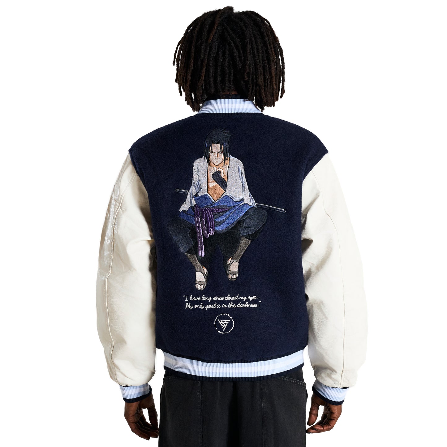 SHIPPUDEN SASUKE VARSITY JACKET (NAVY)