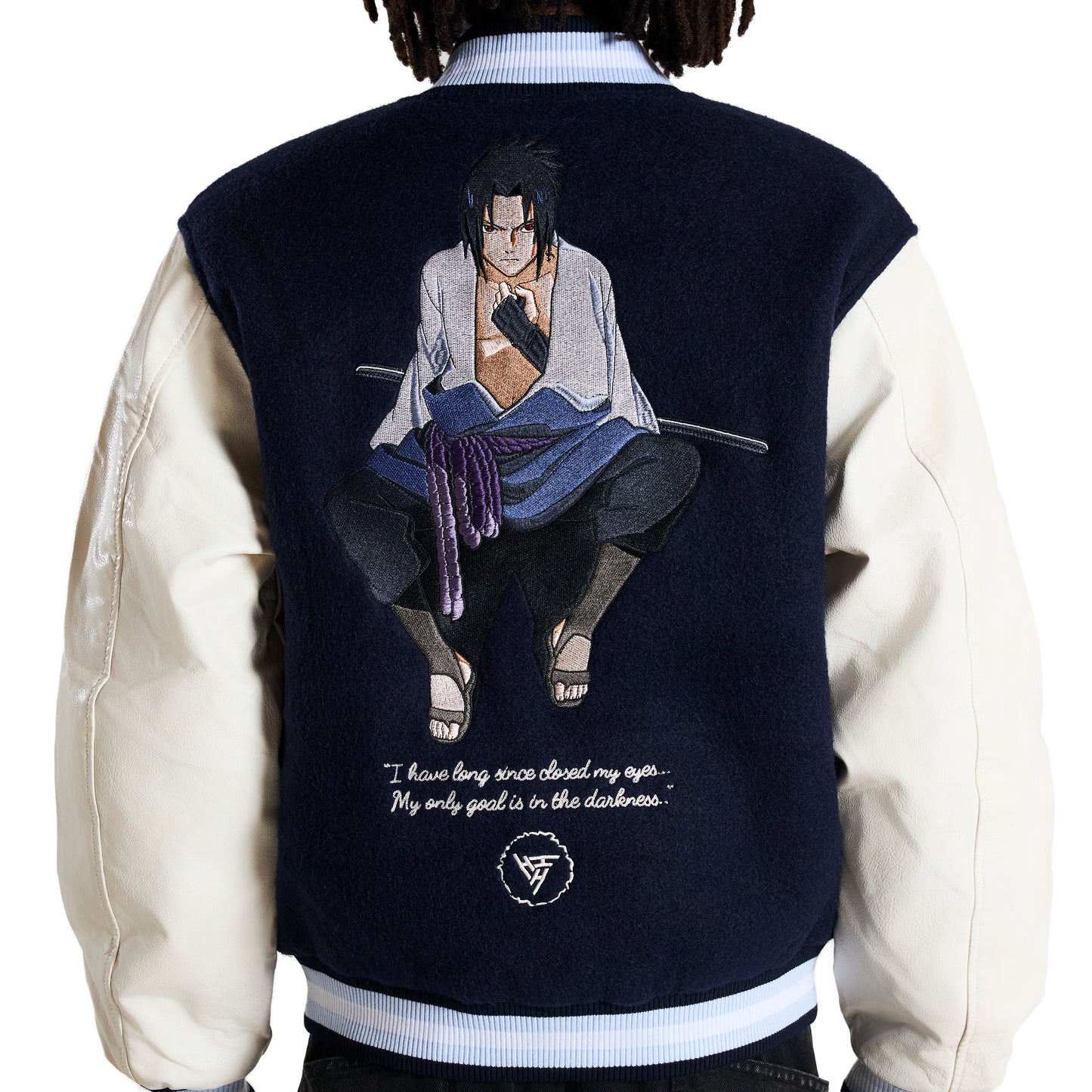 SHIPPUDEN SASUKE VARSITY JACKET (NAVY)