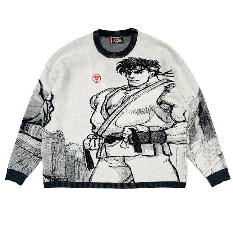 STREET FIGHTER RYU CROPPED SWEATER (WHITE)
