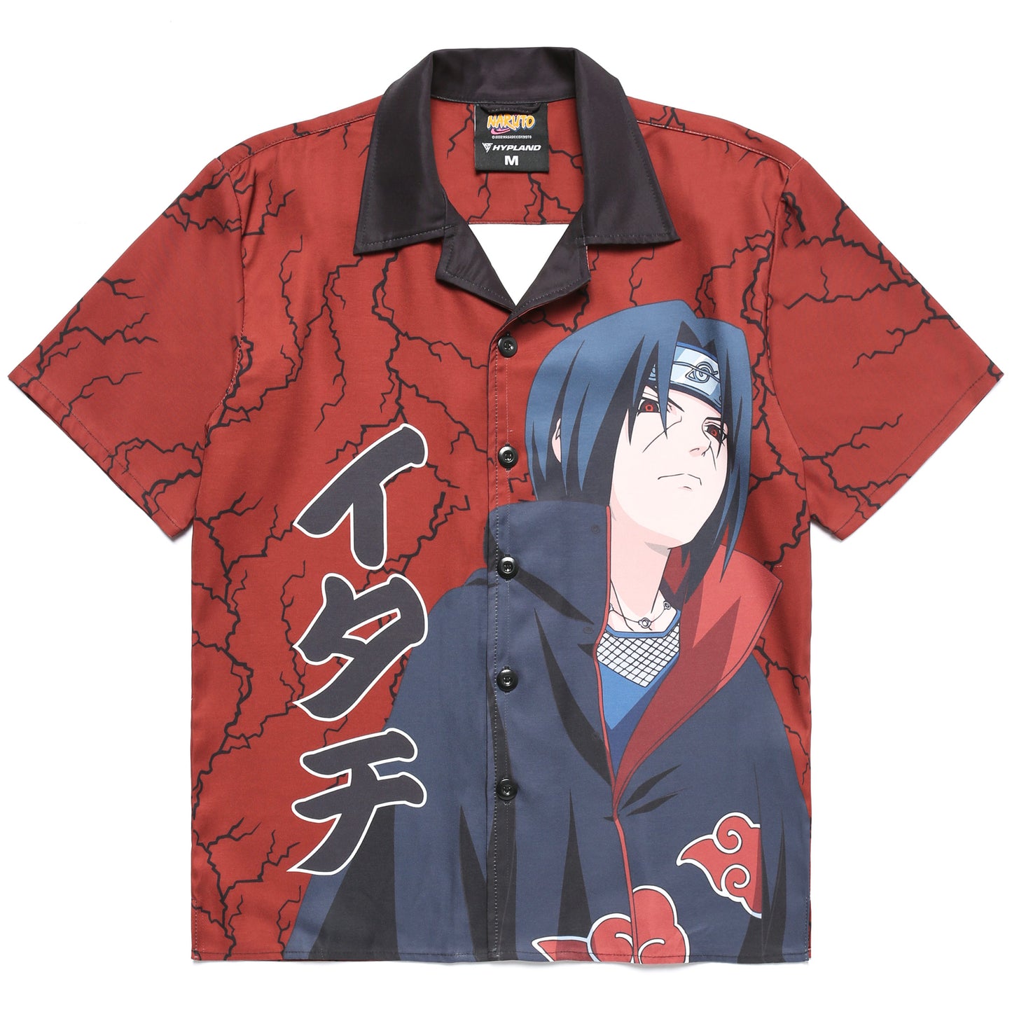 SHIPPUDEN ITACHI THUNDER BUTTON UP SHIRT (MAROON)