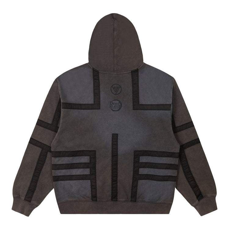 DEMON SLAYER AKAZA ZIP UP HOODIE (WASHED BLACK)