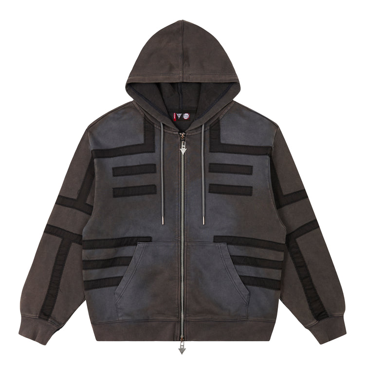 DEMON SLAYER AKAZA ZIP UP HOODIE (WASHED BLACK)