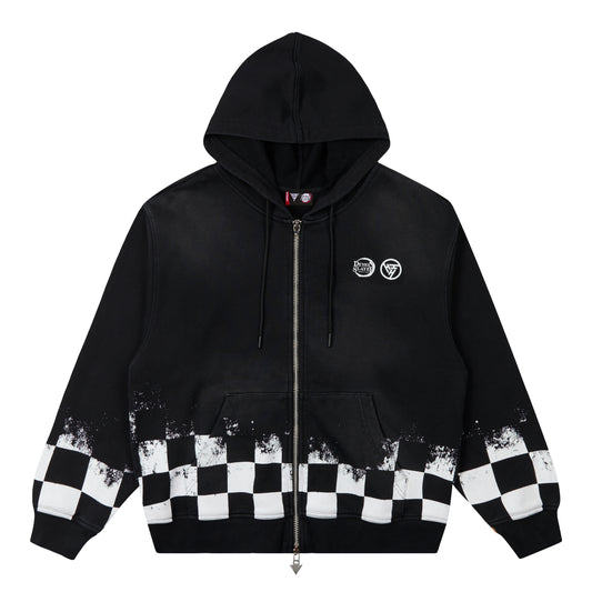 DEMON SLAYER CHECKERED GRADIENT HOODIE (BLACK)