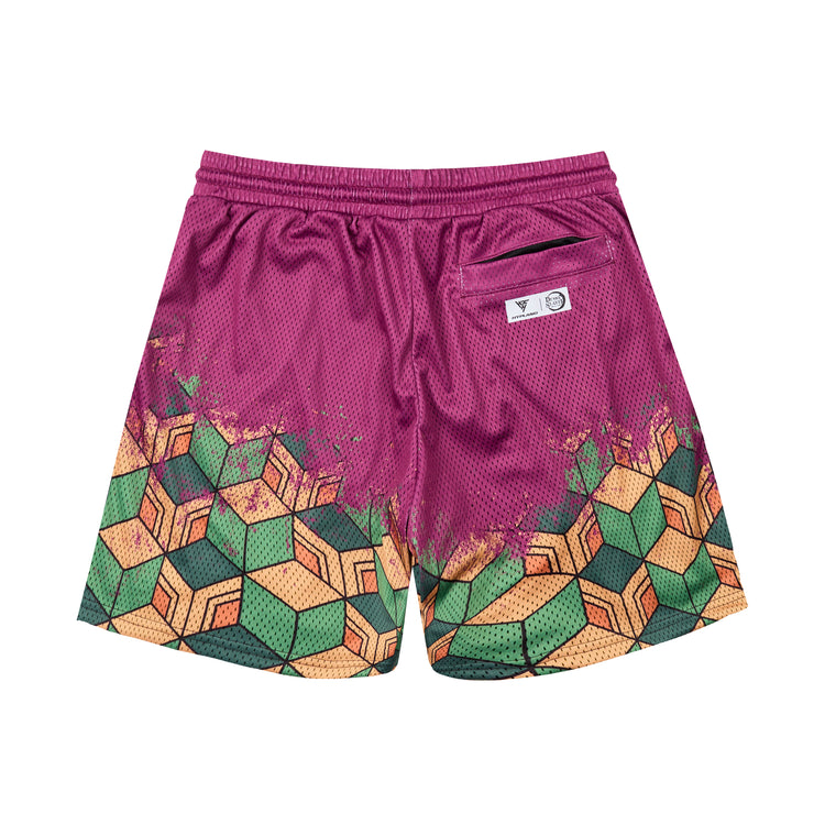 DEMON SLAYER GIYU MESH SHORTS (MAROON)
