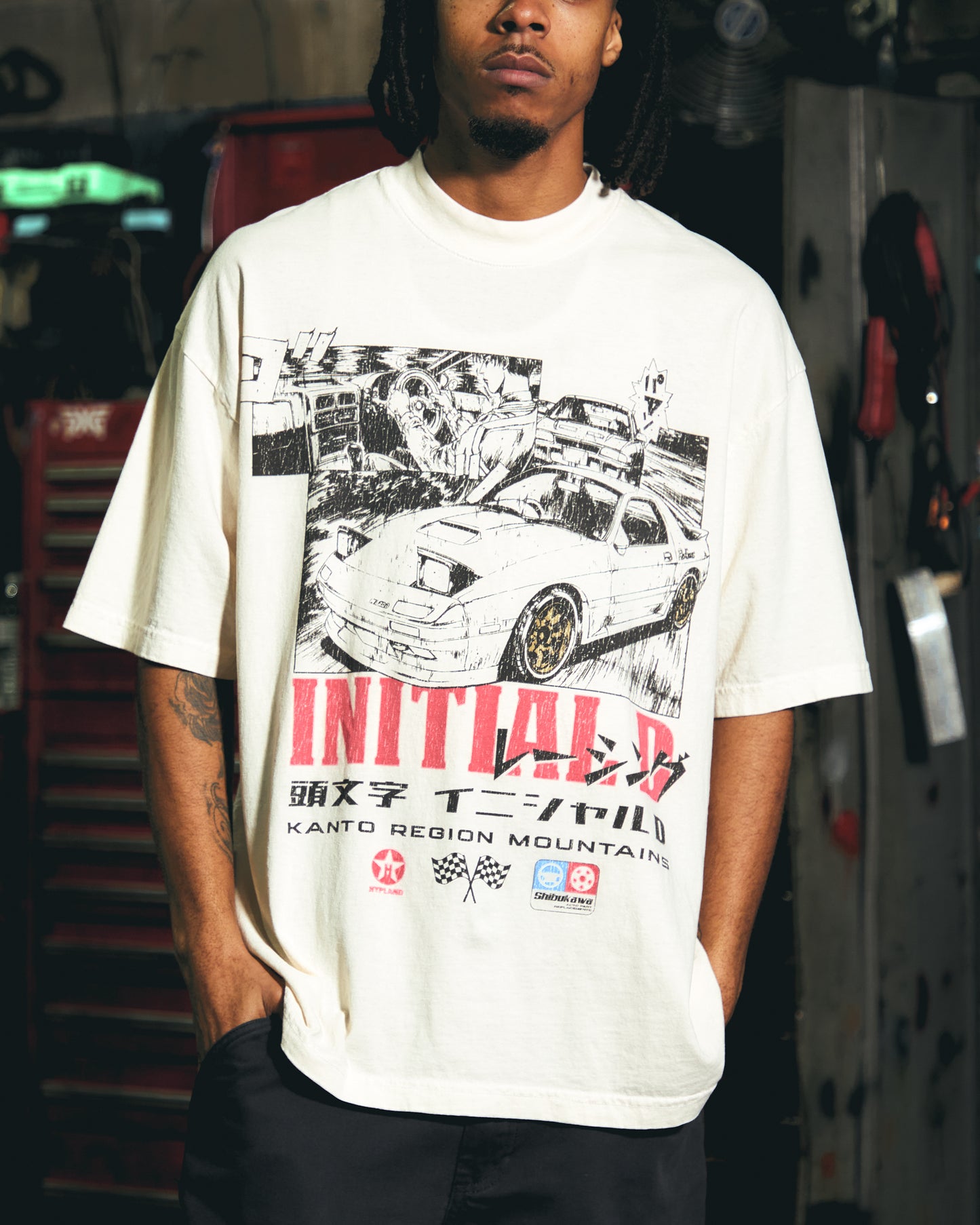 INITIAL D KANTO MOUNTAINS GAS SHIRT (CREAM)