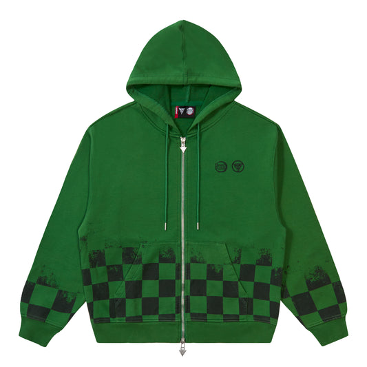 DEMON SLAYER CHECKERED GRADIENT HOODIE (GREEN)