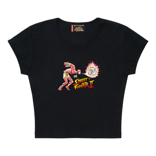 STREET FIGHTER WMNS DHALSIM FLAME BABY TEE (BLACK)