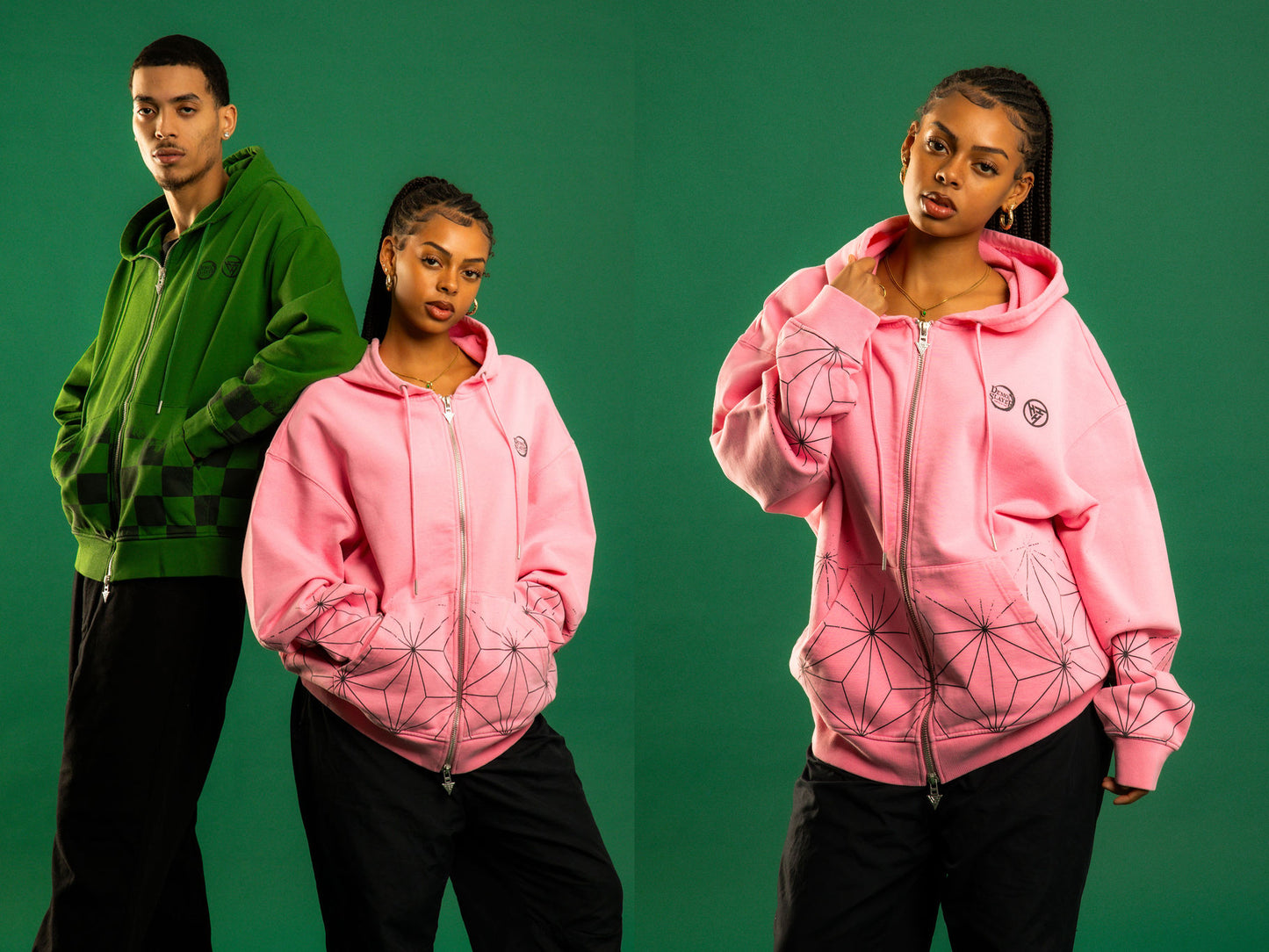 DEMON SLAYER CHECKERED GRADIENT HOODIE (GREEN)