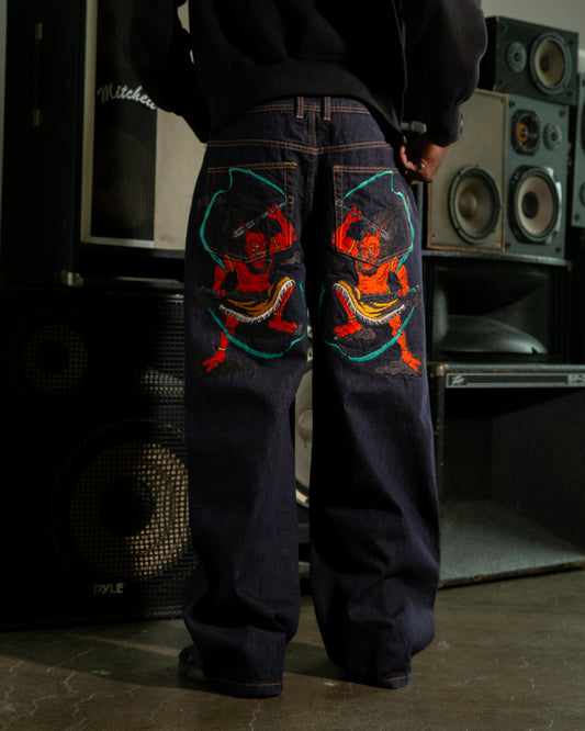MONKEY EMBROIDERED DENIM (INDIGO)