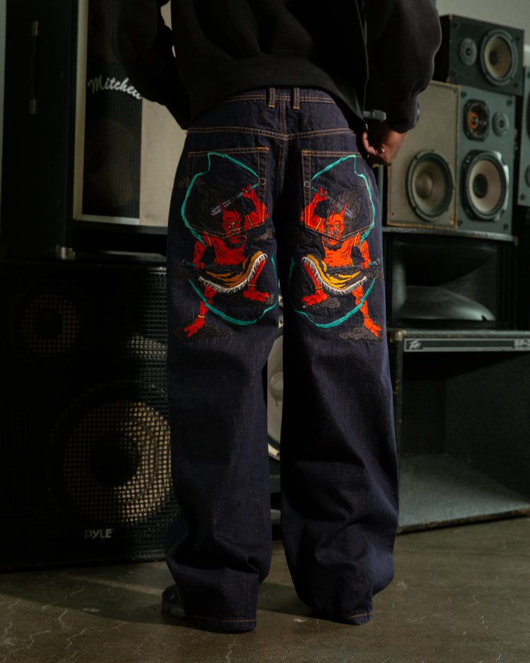 MONKEY EMBROIDERED DENIM (INDIGO)