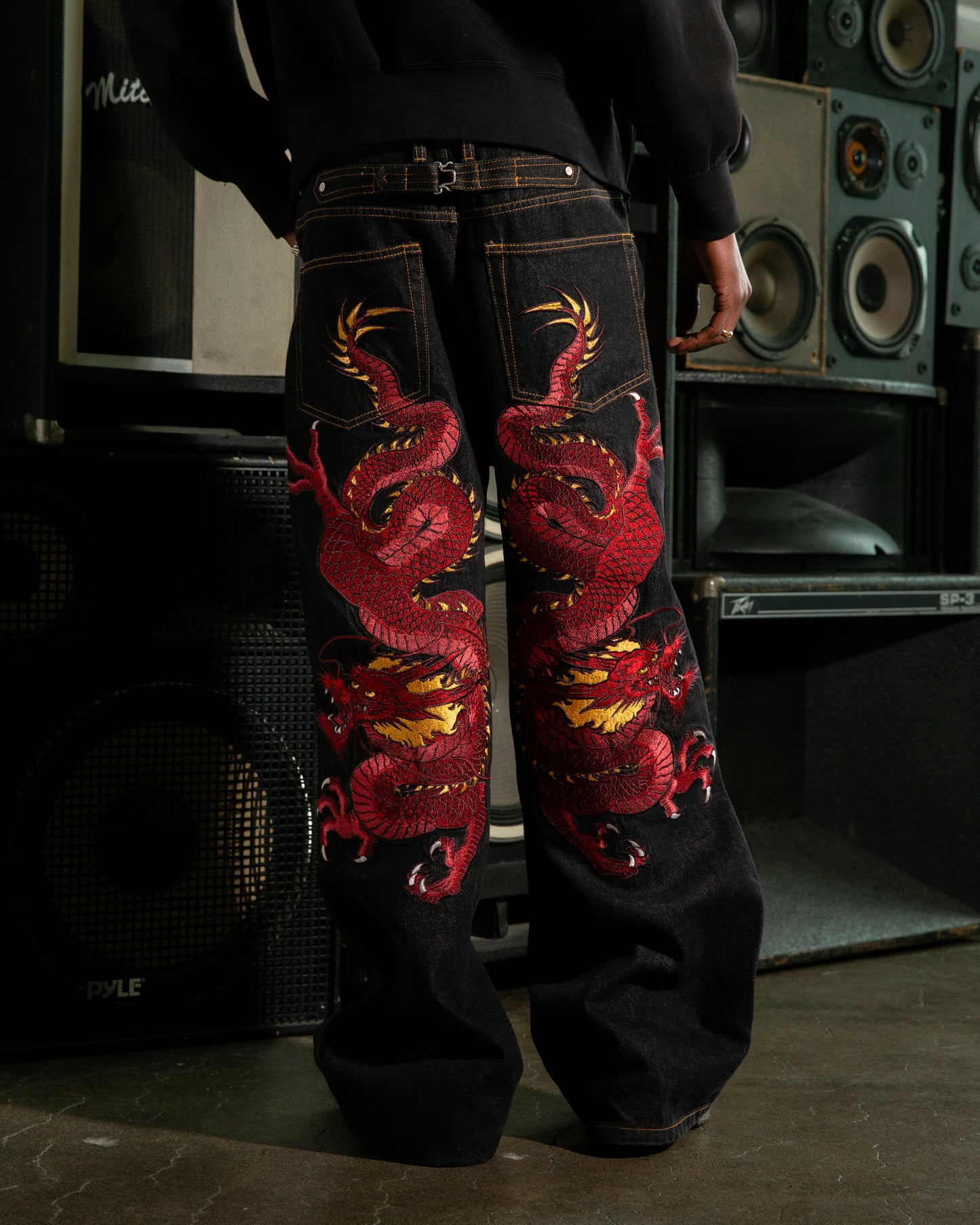 RED DRAGON EMBROIDERED DENIM (DARK WASH)
