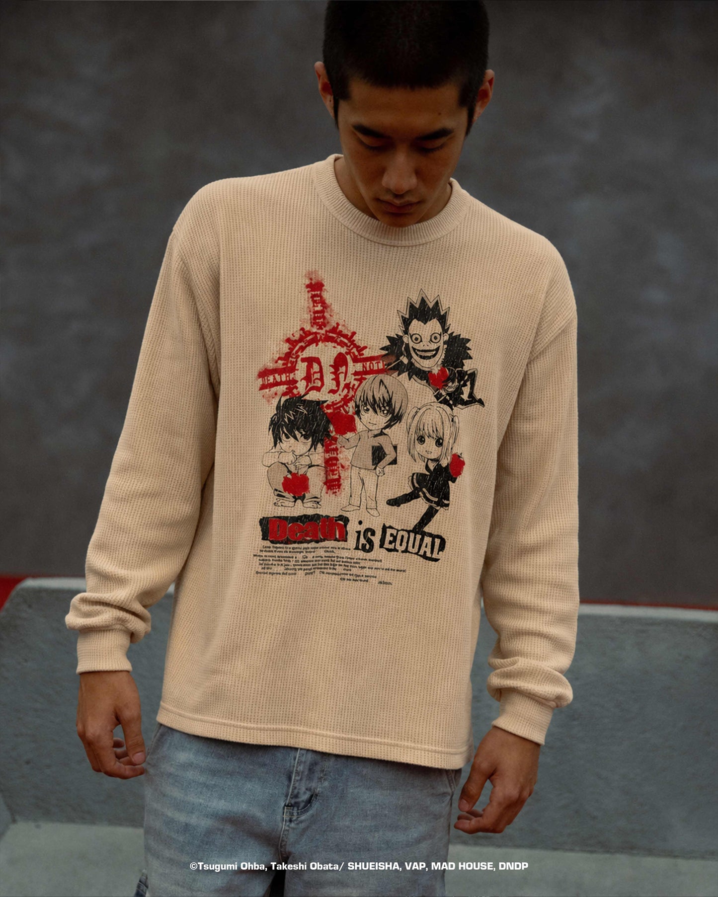 DEATH NOTE CHIBI THERMAL LONG SLEEVE SHIRT (CREAM)