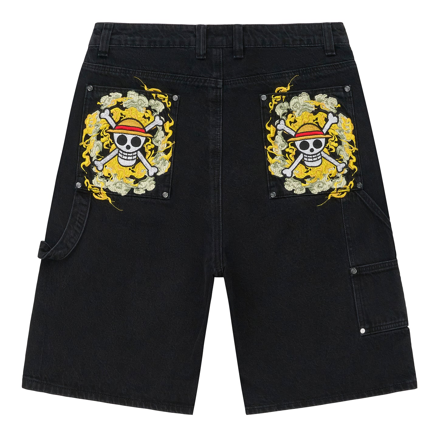 ONE PIECE STRAW HAT DENIM JORTS (BLACK) *PRE ORDER*