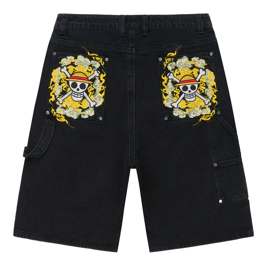 ONE PIECE STRAW HAT DENIM JORTS (BLACK) *PRE ORDER*