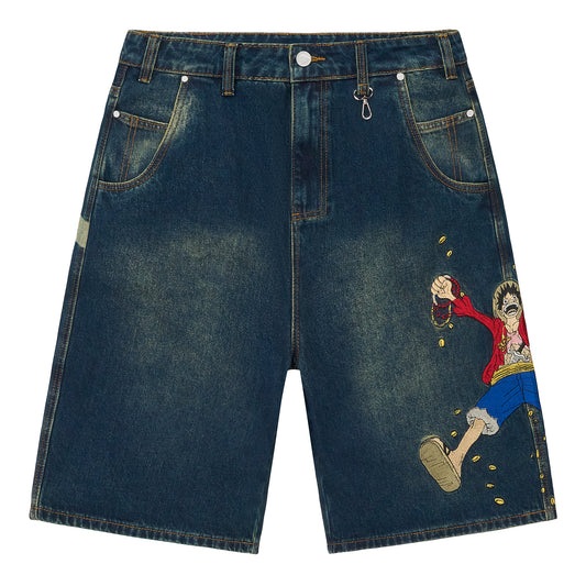 ONE PIECE LUFFY MONEY DENIM JORTS (INDIGO WASH) *PRE ORDER*