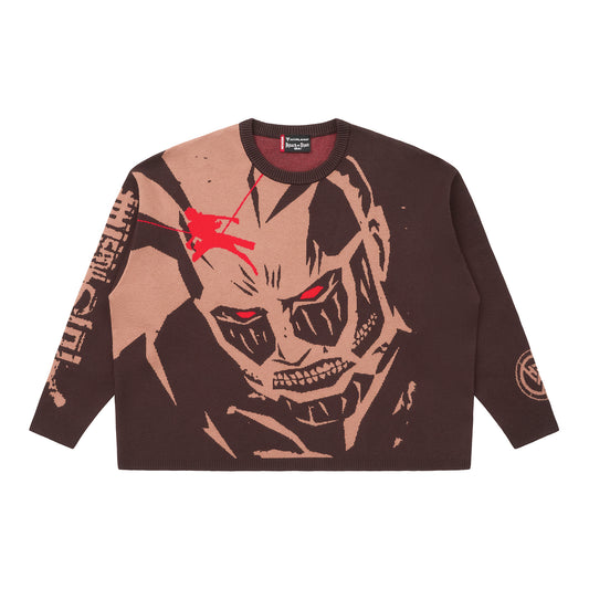 AOT COLOSSAL TITAN FACE SWEATER (BROWN)