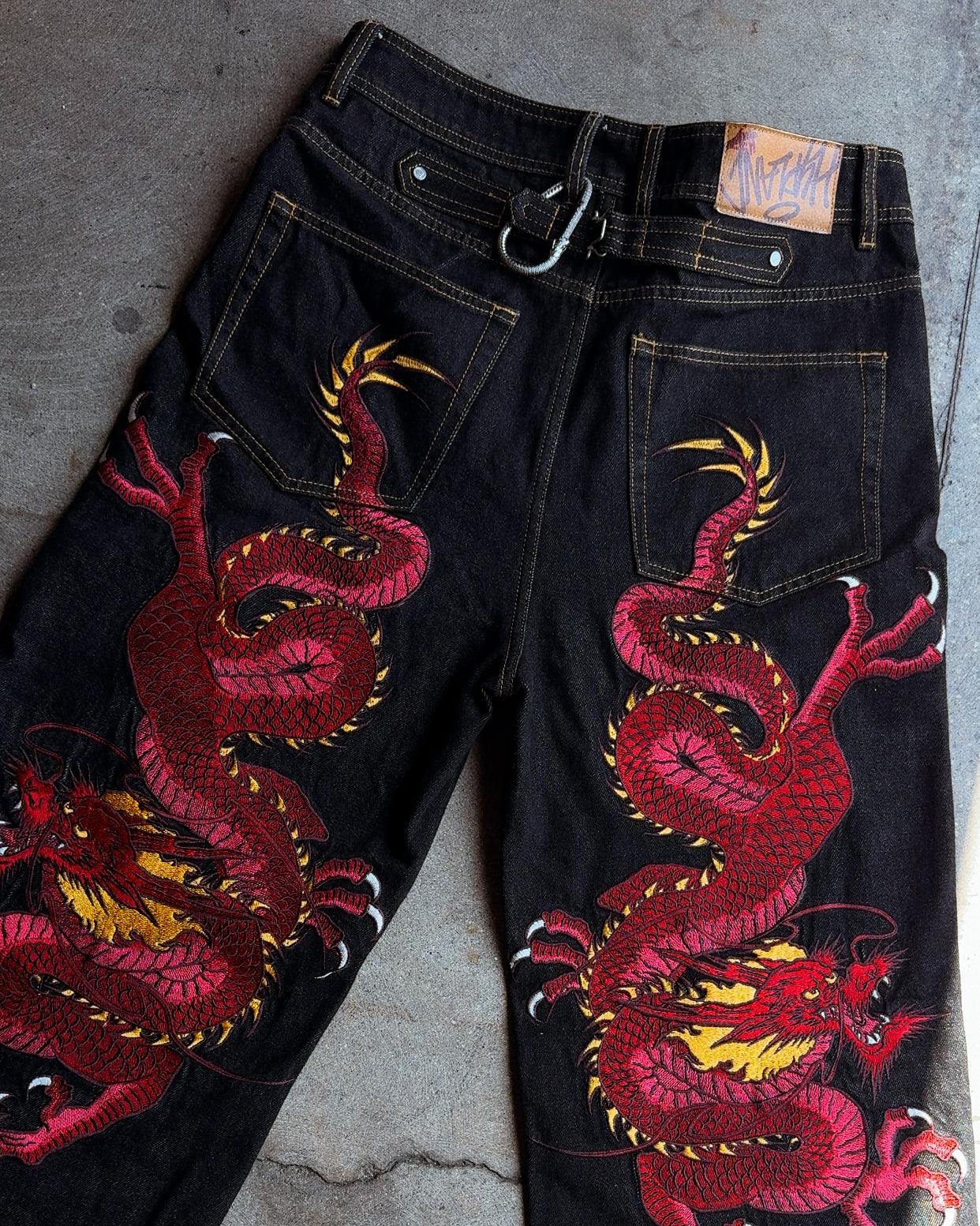 RED DRAGON EMBROIDERED DENIM (DARK WASH)