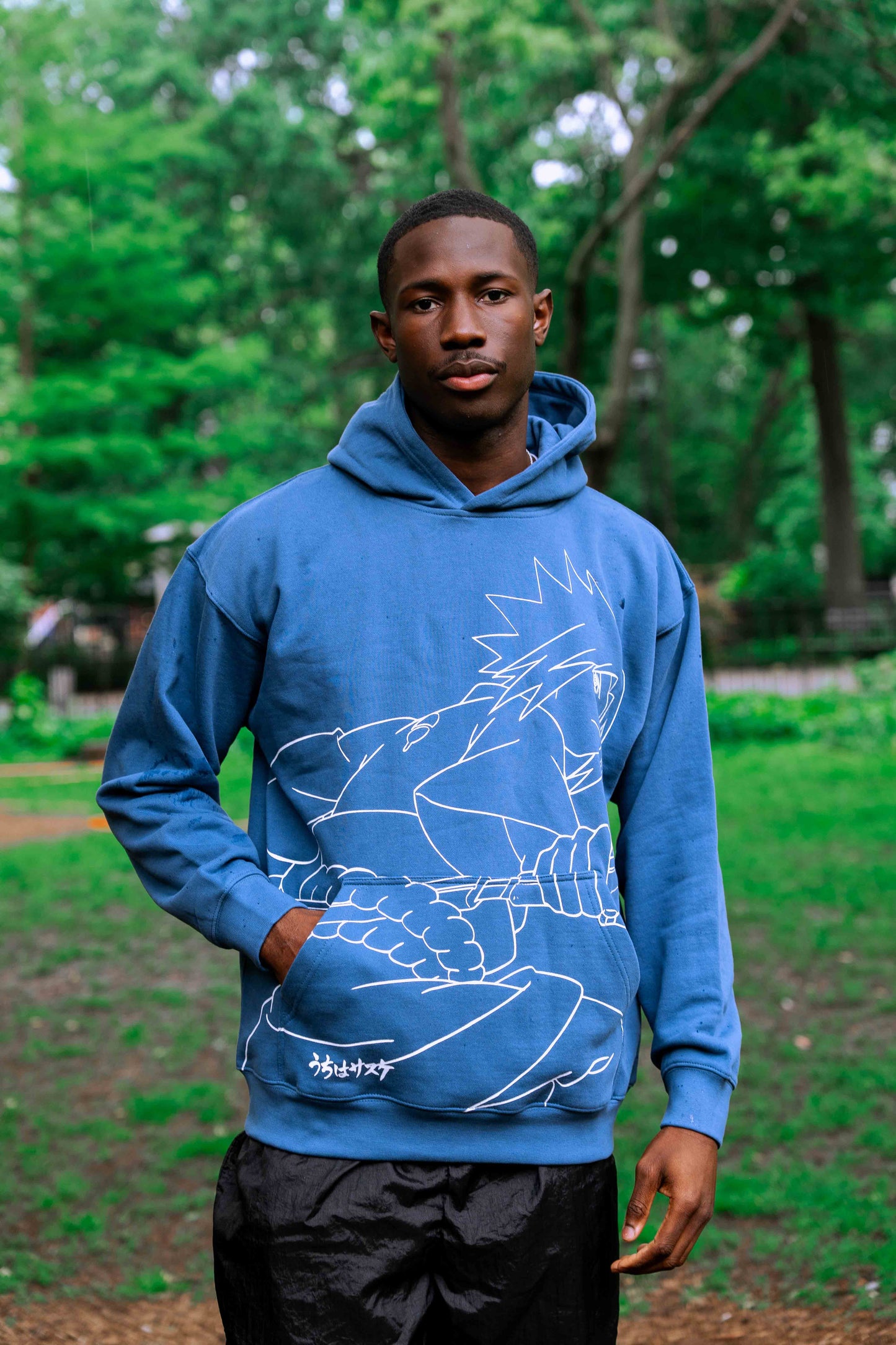 SHIPPUDEN SASUKE SINGLE LINE HOODIE (BLUE)