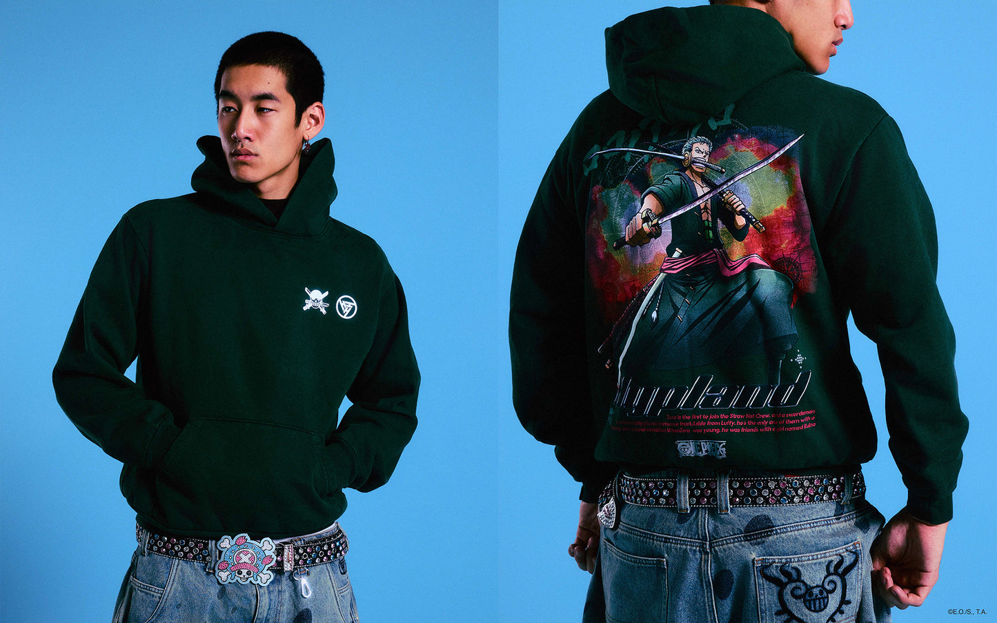 ONE PIECE ZORO FLAME HOODIE (IVY)