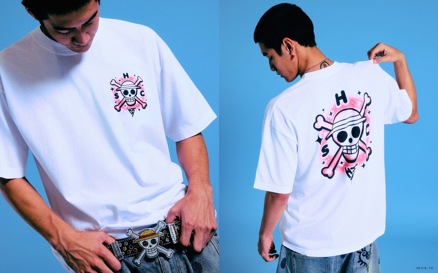 ONE PIECE AIR BRUSH JOLLY ROGER SHIRT (WHITE)