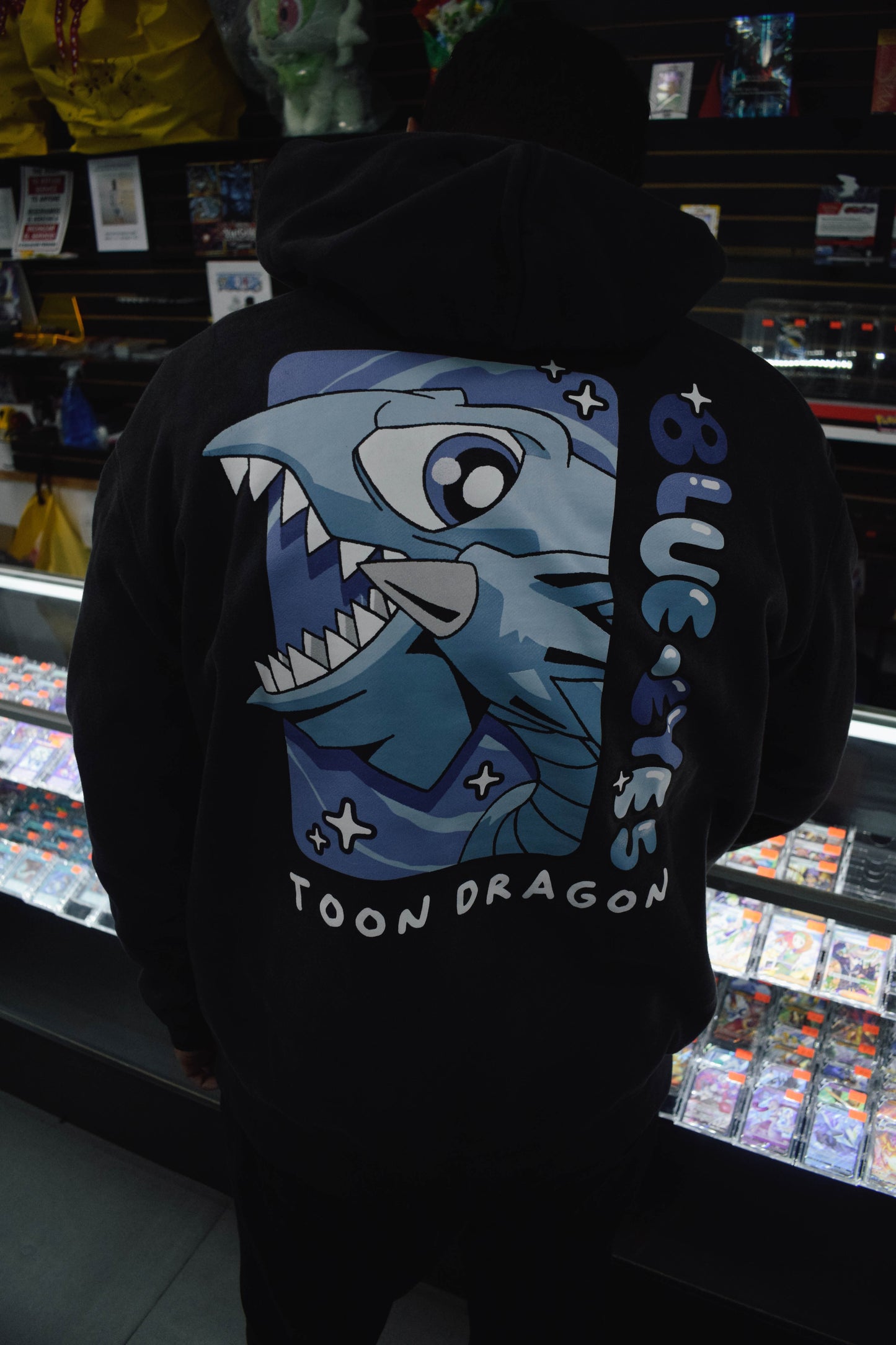 YUGIOH TOON BLUE EYES HOODIE (WASHED BLACK)