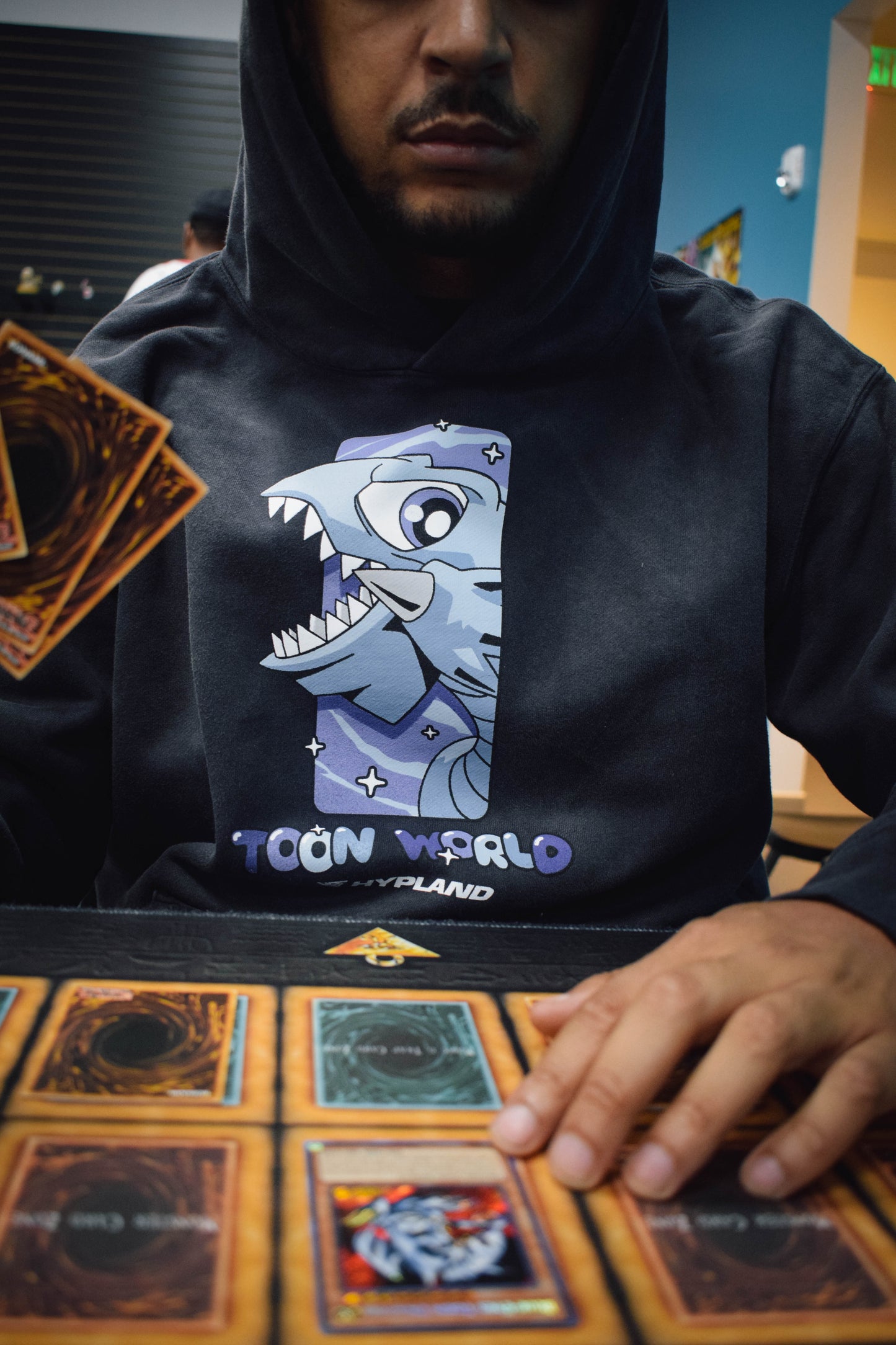 YUGIOH TOON BLUE EYES HOODIE (WASHED BLACK)