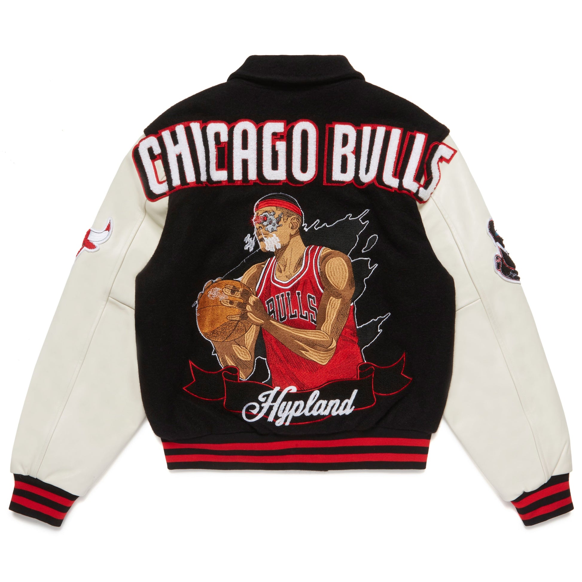Mens NBA Chicago Bulls Wool Varsity Letterman Black/Gray Jacket
